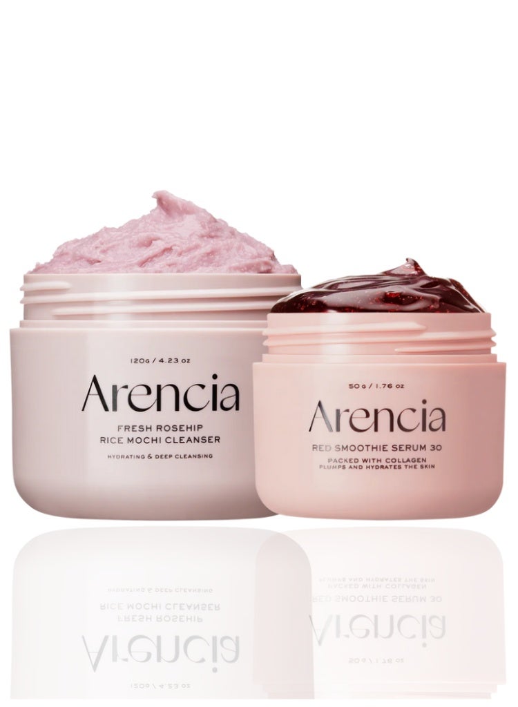 أرينسيا مجموعة ARENCIA غسول الموشي بالأرز والورد + سيروم ماسك ريد سموثي الليلي (قطعتين) – للتفتيح وتجديد البشرة - Image 1